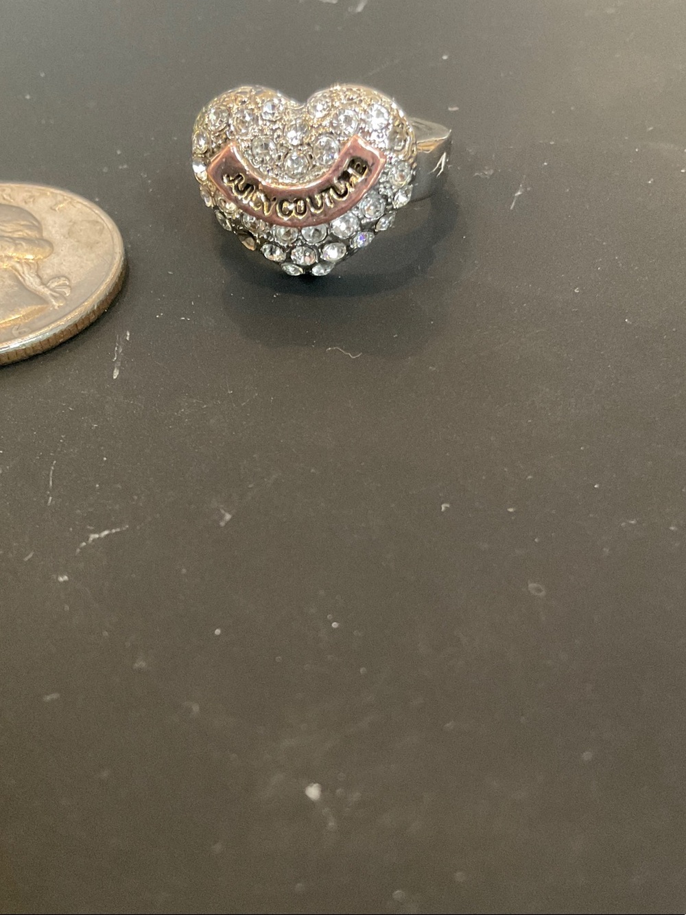 Juicy Couture Silver Heart Ring with Rose Gold Logo Banner